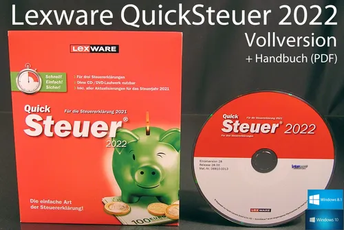 Lexware QuickSteuer 2022 Vollversion Box, CD, Handbuch (PDF) Steuerjahr 2021 NEU