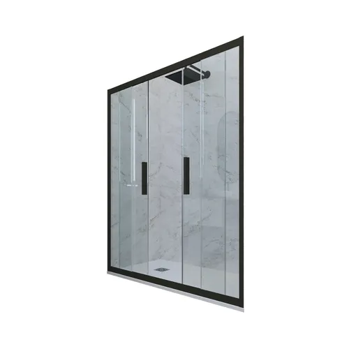 PORTA DOCCIA SCORREVOLE IN PVC KLARGLAS SCHWARZ PROFIL 140 CM MOD. GLAM - Elegante Duschkabine mit schwarzem Profil und klarem Glas, ideal für moderne Badezimmer. Mit einer Breite von 140 cm und einer Höhe von 200 cm sorgt sie für eine stilvolle Abtrennung.