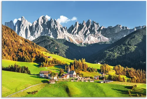 Wandbild ARTLAND "Alpen Berge Santa Maddalena" - Hochwertige Wanddekoration - Sonstige Wanddekoration, handgefertigtes Alu-Dibond-Bild mit wetterfestem Druck, ideal für Innen- und Außenbereich - fertig zum Aufhängen!
