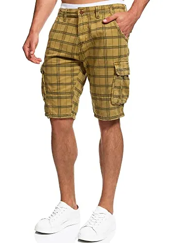 Indicode Herren Monroe Cargo-Shorts inkl. Gürtel | Modische Bermuda aus Baumwolle, Amber Check, XL - Stylische Herren Cargo-Shorts mit abnehmbarem Gürtel, zwei Cargotaschen und modernem Camouflage-Design. Ideal für den Sommer – bequem und luftig für jede Gelegenheit.
