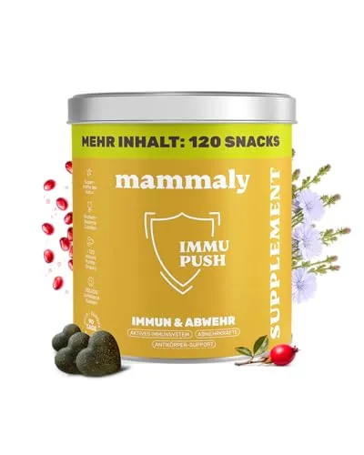 14-in-1 Immunsystem Leckerli für Hunde - Immu Push 120 Snacks (350g) von mammaly - Stärkt Abwehrkräfte mit Hagebutte, Granatapfel, Ashwagandha, Bierhefe,Zink - Reich an Antioxidantien, Vitamin A, C, K