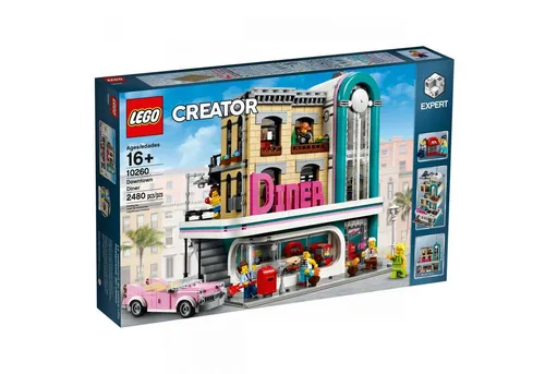 LEGO® Creator 10260 American Diner - 50er Jahre Flair - Spielbausteine mit 2480 Teilen, abnehmbare Module und detailreiche Innenräume im amerikanischen Diner-Stil der 50er Jahre, inklusive 6 Minifiguren für kreativen Spielspaß.