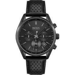 Hugo Boss 1513880 Champion Herrenuhr - Eleganz in Schwarz - Stylische Herrenuhr mit robustem Edelstahlgehäuse, schwarzem Zifferblatt und elegantem Lederarmband. Ideal für jeden Anlass, bietet sie sowohl Funktionalität als auch zeitloses Design.