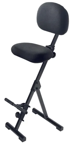 meychair Stehhilfe Futura mit Rückenlehne, schwarz - Bürostuhl mit klappbarem Design, höhenverstellbar von 54-90 cm, gepolsterter Sitz und Rückenlehne für optimalen Komfort, ideal für flexible Arbeitsplätze.
