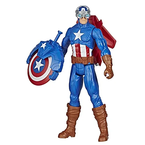 Hasbro E7374 Avengers Titan Hero Serie Blast Gear Captain America Figur - Actionfigur für Kinder, 30 cm groß, mit coolem Blast Gear Starter und Projektil für spannende Abenteuer im Marvel Universum.