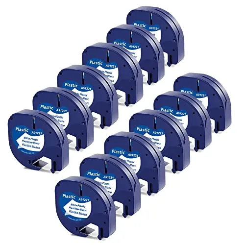 Packung Kompatibel mit Dymo Letratag Etikettenband 12mm x 4m White Plastic Schriftband Band 91221 S0721660, Kompatibel mit Dymo Letratag LT-100H LT-110T LT-100T XM, Schwarz auf Weiß 12
