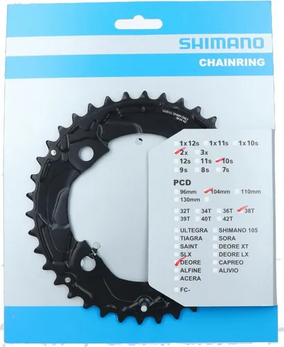 Shimano Deore Kettenblatt FC-M617 10-fach 38 Zähne - Kettenblatt für 10-fach Schaltung, optimiert für präzise Schaltvorgänge und hohe Langlebigkeit – ideal für Mountainbiker.