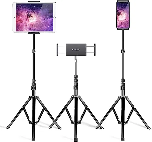 elitehood Aluminium Tablet Stativ Halterung - Tablet Ständer Höhenverstellbar bis 65'' Halter Stativ für iPad Pro 9.7, 10.5, 12.9, Air, Mini, iPhone 4.7-13 Zoll