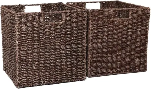 VIVANNO Regalkorb Seegras SEEGRA - Braun Geflochten (Set, 2 St) - Regalkörbe aus 100% natürlichem Seegras, stabil und faltbar. Ideal für eine wohnliche Atmosphäre und passend für Ikea Kallax Regalsysteme.