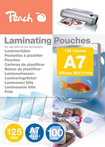 Peach Laminierfolie A7 125 mic - 100 Stück glänzend, Premiumqualität für perfekte Laminierergebnisse und kompatibel mit allen Geräten