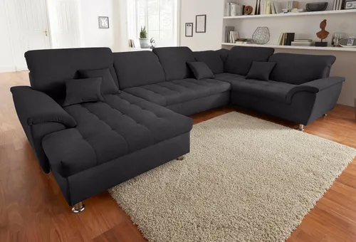 DOMO collection Wohnlandschaft Franzi optional mit Bettfunktion, Bettkasten & Kopfteilverstellung, XXL-Sofa, Recamiere links, graphite, B/T: 352/214 cm