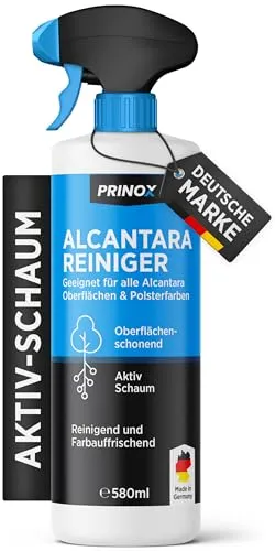 PRINOX Alcantara Reiniger 550 ml - Effektiver Polsterreiniger für Autos und Zuhause - Ideal für Alcantara-Oberflächen – Entfernt mühelos Schmutz und Flecken, ohne das Material zu schädigen. Für Autositze, Sofas und mehr geeignet. Hinterlässt eine frische, saubere Oberfläche.