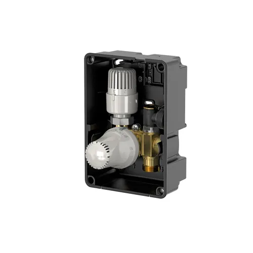 Simplex Kombibox Duo: Effiziente Regelbox für Flächenheizungen - Fußbodenheizung mit einstellbarer Rücklauftemperaturbegrenzung und externem Thermostatkopf für optimale Raumtemperaturregelung.