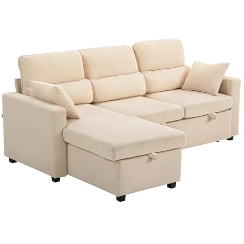 HOMCOM Ecksofa mit Schlaffunktion - Stylisches 3-Sitzer Sofa in L-Form mit Bettkasten und wandelbarer Chaiselongue. Ideal für Wohnzimmer oder Gästezimmer, bietet hohen Schlafkomfort und praktischen Stauraum.