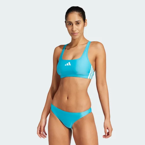 adidas Damen-Bikini, 3 Streifen, V-Rücken, Größe 42, Lucid Cyan/Weiß, 42