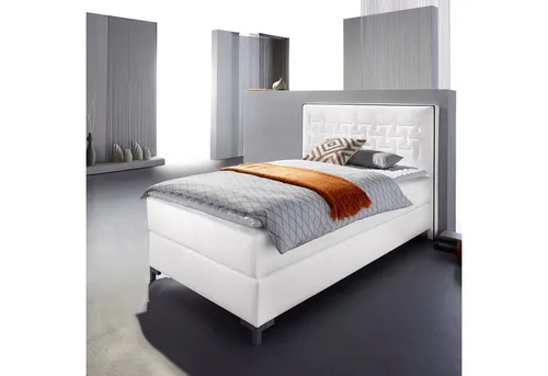 Boxspringbett INOSIGN "Coos" in Schwarz-Weiß - Modisches Boxspringbett mit einzigartiger Steppung im Kopfteil, 3 Matratzenarten und 2 Härtegraden für individuellen Schlafkomfort. Perfekt für ein stylisches Schlafzimmer!
