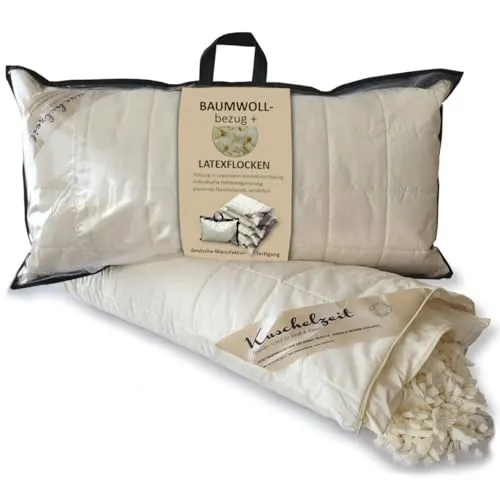 Höhenverstellbares Latex-Flocken Nackenstützkissen 40x80 cm - Kissen mit individuell höhenverstellbarem Latex-Flockenfüllung für optimalen Schlafkomfort. Bezug aus 100% Baumwolle, Made in Germany.