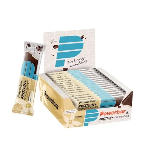 Powerbar Protein Plus Low Sugar Riegel - Vanilla - 16x35g - Proteinriegel mit nur 1,6g Zucker pro Riegel, ideal nach dem Sport oder als Snack. Hochwertiges Protein unterstützt Muskelaufbau, entwickelt in Deutschland für beste Qualität.