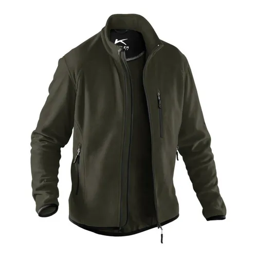 Kübler Fleecejacke oliv S - Softshelljacke mit schmutzabweisendem Reißverschluss, ideal für aktive Einsätze und bietet zusätzlichen Komfort durch einen verlängerten Rücken und weitenregulierende Ärmel.