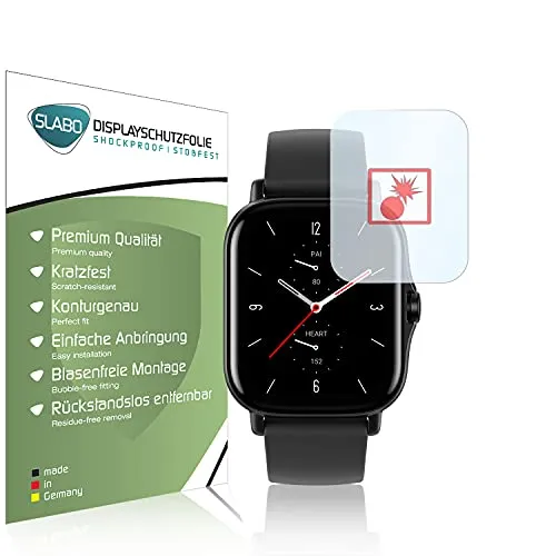 Slabo 2 x Panzerschutzfolie kompatibel mit Amazfit GTS 2 | Amazfit GTS 2e Panzerfolie Displayschutzfolie Schutzfolie Folie Shockproof | Stoßfest