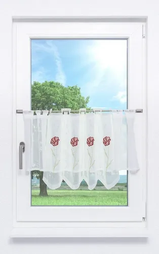 Scheibengardine von Lysel - Marina 145x45cm in Rot - Gardinen aus 100 % Polyester, transparente Scheibengardine für stilvolle Fensterdekoration, ideal für Wohn- und Esszimmer.