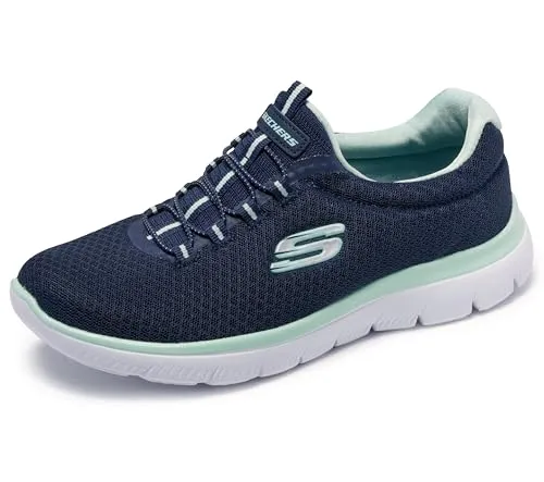 SKECHERS Slip-On Sneaker "SUMMITS", Damen, Gr. 40, blau (navy, mint) - Sportlicher Slip-On Sneaker von Skechers mit stoßdämpfender Memory Foam Zwischensohle für optimalen Komfort - ideal für Freizeit und Alltag.