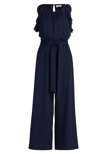 Vera Mont Damen Jumpsuit mit Volant Night Sky, 40 - Latzhosen für Damen, figurumspielender Schnitt mit elegantem amerikanischen Ausschnitt und einem trendigen Bindeband für einen femininen Look.