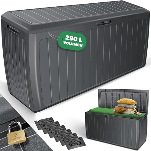 KESSER Aufbewahrungsbox 290 Liter - Robuste Kissenbox mit abschließbarem Deckel, ideal für die sichere Aufbewahrung von Gartenauflagen und Zubehör, anthrazit.