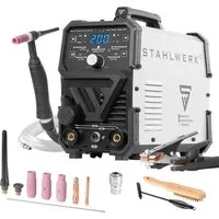 STAHLWERK 2 in 1 Schweißgerät DC WIG 200 ST ARC/MMA mit HF-Zündung - Kompaktes Schweißgerät mit nur 4,65 kg Gewicht. Ideal für vielseitige Anwendungen, ausgestattet mit modernster IGBT-Technologie für zuverlässige Leistung.