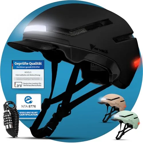MIVELO Fahrradhelm für E-Bikes und S-Pedelecs - Zertifizierter Fahrradhelm für maximale Sicherheit bis 45 km/h, mit integriertem LED-Licht für 360° Sichtbarkeit und komfortabler, individueller Anpassung.