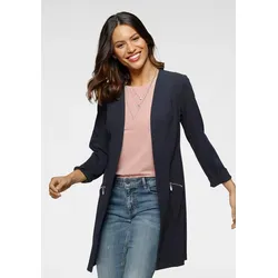 Laura Scott Longblazer mit Reißverschlüssen - Nachhaltiges Material in Marine - Eleganter Longblazer aus 97% Polyester und 3% Elasthan, figurbetont mit 3/4-Ärmeln und tiefem V-Ausschnitt. Ideal für einen femininen Look und umweltbewusste Mode.