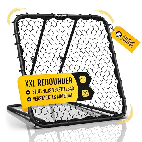 Racetex Rebounder für Fußball XXL 125cm x 125cm - Robuster Fußball Rebounder für effektives Training - Fußballtore - Stufenlos verstellbarer Winkel für individuelles Training, ideal für Schuss-, Pass- und Ballannahmetraining von Spielern jeden Alters.