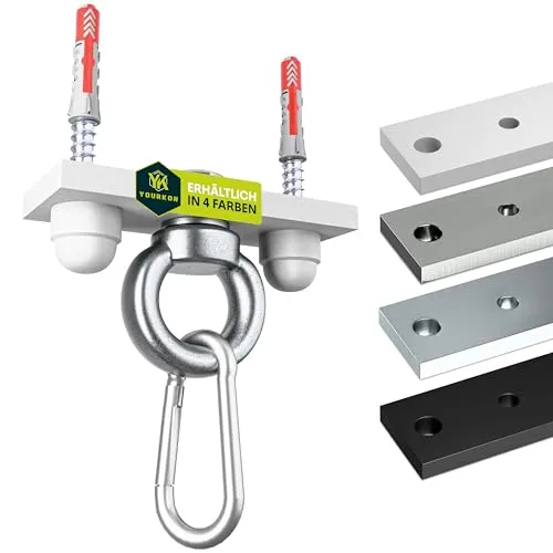 Yourkon | Boxsack & Deckenhalterung | Weiß gepulvert | 8mm massiver Stahl | für Boxsäcke & mehr | Ideal als Aufhängung für Hängesessel, Yogatuch, Sonnensegel Befestigung usw. |180 kg