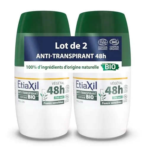 ETIAXIL - pflanzliches Antitranspirant – mäßiges Schwitzen – Bio-zertifiziert – Achseln – 48 Stunden – Duft grüner Tee – Roll-On – 50 ml – 2 Stück