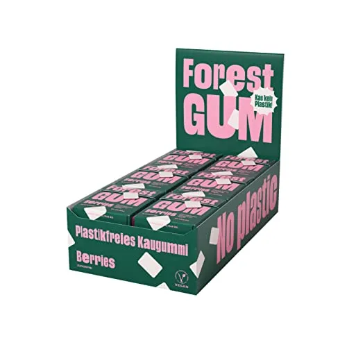 FOREST GUM Berries - Pflanzlicher Kaugummi mit Beeren-Geschmack - aus natürlichen Zutaten, ohne Zucker und ohne Plastik, vegan - 18 x 20 Gramm