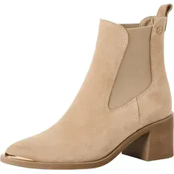Tamaris Damen Chelsea Stiefelette mit Blockabsatz, beige, 39 EU - Stilvolle Stiefelette mit 60 mm Blockabsatz für einen eleganten Auftritt. Elastische Einsätze sorgen für einfachen Einstieg und perfekten Sitz. Ideal für Herbst und Winter, vereint Komfort und modernes Design.