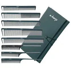 e-kwip Flexi Line Kammset - 8-teiliges Kammset im praktischen Etui, ideal für Friseure und Haarstyling-Enthusiasten.