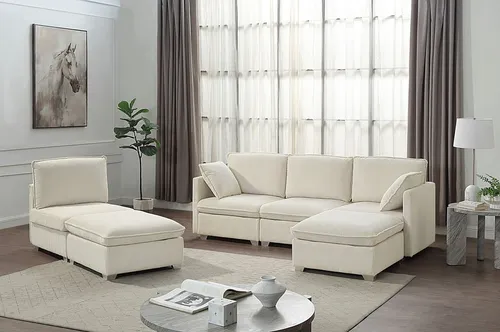 ATLANTIC HOME COLLECTION Wohnlandschaft, beige - Modularer 4-Sitzer mit 2 Hockern, weicher Cordbezug und hoher Belastbarkeit bis 400 kg – ideal für Familien und gesellige Abende.