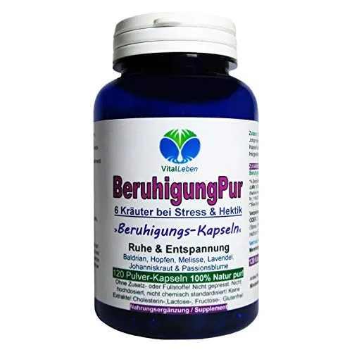 BERUHIGUNG Pur 120 Kapseln Baldrian Hopfen Melisse Lavendel Johanniskraut Passionsblume KRÄUTER für innere RUHE & ENTSPANNUNG [Natürliches BERUHIGUNGSMITTEL] 26720-120