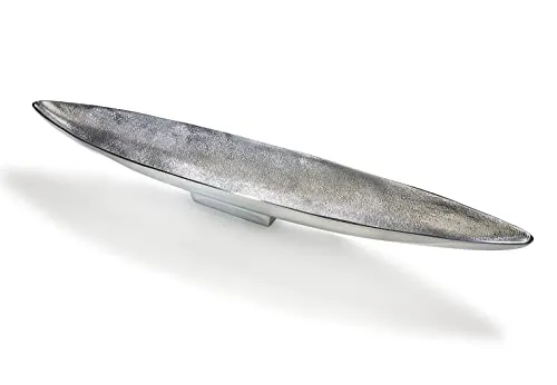 Kobolo Dekoschale Schiffchenform - Edler Dekoteller aus Metall (80cm) - Dekoschalen in Schiffchenform aus silbernem Metall, handgefertigt und ideal als Hingucker auf Regalen oder Esstischen. Ein zeitloses Dekoobjekt für jeden Einrichtungsstil.