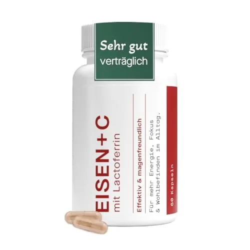 FemBe Eisentabletten: Eisen & Vitamin C Kapseln - Eisenpräparate für Frauen, sanft und gut verträglich, hoch bioverfügbar und laktosefrei für optimale Eisenaufnahme.