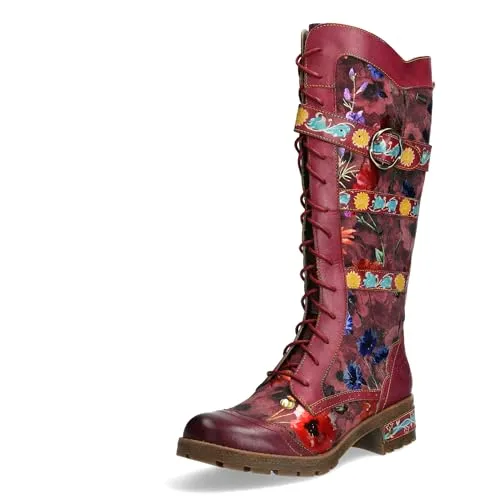 Laura Vita Damen Stiefel Cocrailo 85 aus Leder mit Blumenmuster, Größe 39, Rot - Stylischer Damenstiefel von Laura Vita mit farbenfrohem Blumenmuster und dekorativem Riemen. Ideal für den Alltag, sorgt für einen modischen Akzent bei jedem Outfit.