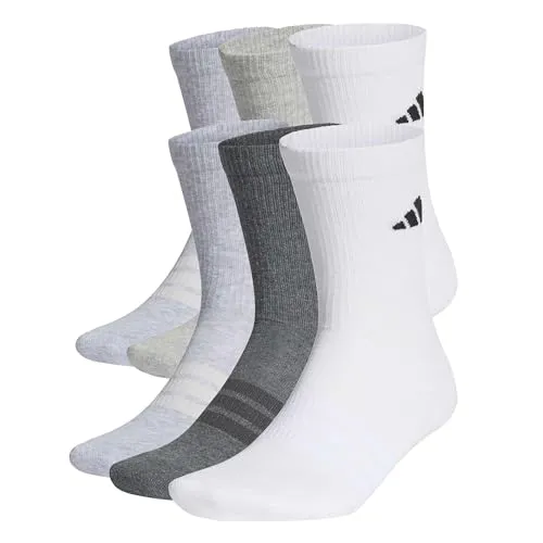 adidas Unisex CUSHIONED CREW SOCKS 6er-Pack - Wadenlange Socken mit bequemer Dämpfung, ideal für den Alltag. Hergestellt aus 56 % Baumwolle, bieten sie optimale Fußgewölbeunterstützung und sind in verschiedenen Grautönen erhältlich.