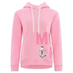 Damen Sweatshirt ZWILLINGSHERZ "Moin" in Rosa - Modisches Damen-Sweatshirt mit komfortablem Schnitt, glänzenden Pailletten-Details und lässigem V-Ausschnitt. Ideal für einen stylishen Look im Alltag.