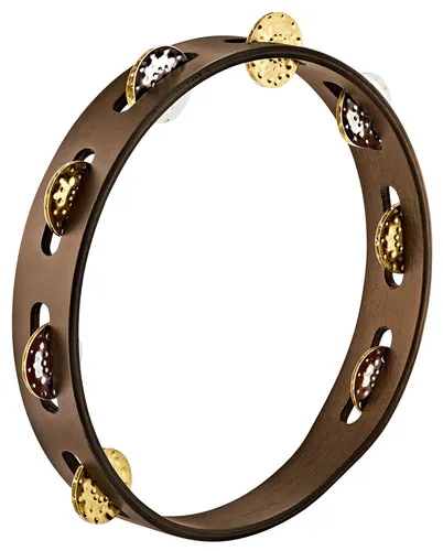 Meinl Percussion Vintage Wood Tambourine 10 Zoll - Percussion - 1-reihiges Tamburin aus Siam Eiche mit Messing und Stahl Jingles für einen trockenen Vintage-Sound, ideal für Singer und Songwriter.