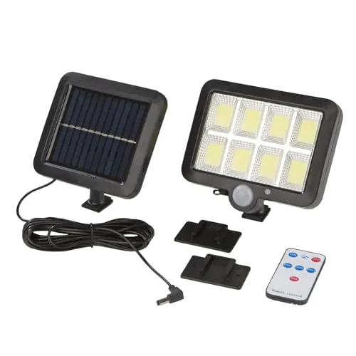 EASYmaxx Solar-Strahler mit Bewegungsmelder - Extra hell in Schwarz - Lampen für Außenbereiche: 8 COB-LEDs mit 300 Lumen, integrierter Bewegungsmelder und flexibles Solarpanel für stromkostenfreie Beleuchtung.
