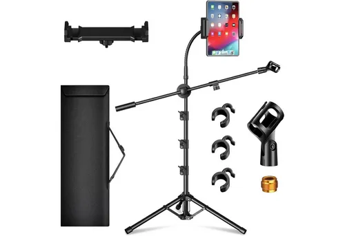 Vivitar Mikrofonständer mit Galgenarm und Tragetasche – Stabiles Stativ aus Stahl, 107–174 cm, (Shure SM58, SM7B, Samson Q2U, HyperX QuadCast, AT2020 u. v. m., ideal für Gesang, Podcast, Studio & Bühne – kompatibel mit Blue Yeti), Höhenverstellbarer verstellbar 2 Mikrofonklammern 3/8"-5/8" Adapter