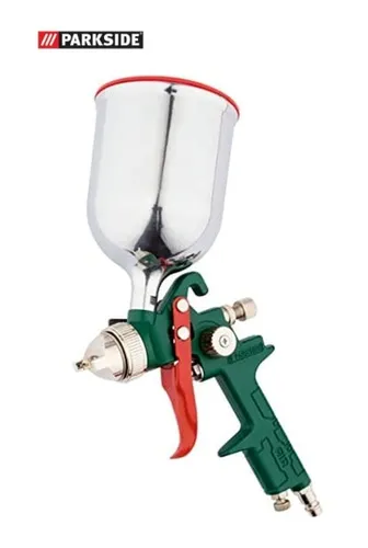 Parkside Druckluft-Farbspritzpistole PDFP 500 D4 - Farbspritzpistole für Innen- & Außenbereich, 500ml Behältervolumen und 3,5 Bar Druck, ideal für präzise Farbaufträge und einfache Reinigung.
