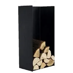 Metallregal für Kaminholz und Briketts - Aschesauger: Praktisches und stilvolles Holzregal aus pulverbeschichtetem Metall, ideal für die ordentliche Aufbewahrung von Feuerholz und Briketts.