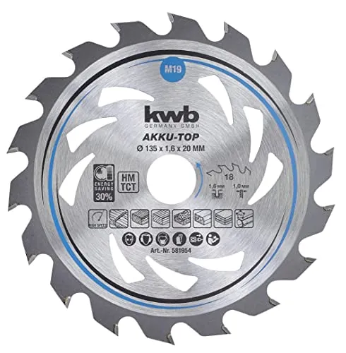 kwb Akku Top Sägeblatt HM Mit-Dü 135x20 Z18 581954 - Hochwertiges Sägeblatt für präzise Schnitte. Ideal für den professionellen Einsatz in Holz- und Metallbearbeitung. Verfügbar in geprüfter Qualität.